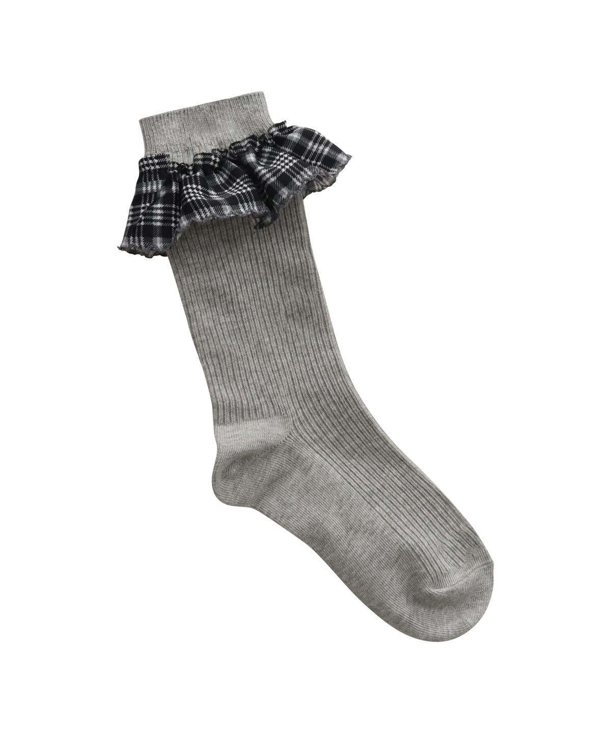 핑크파인애플(PINK PINEAPPLE) [2EA 1SET]COZY CHECK FRILL SOCKS_GREY