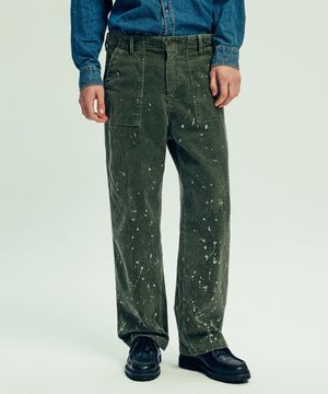 워시드 & 스플래터 페인트 코듀로이 퍼티그 팬츠 샌드 올리브 카키