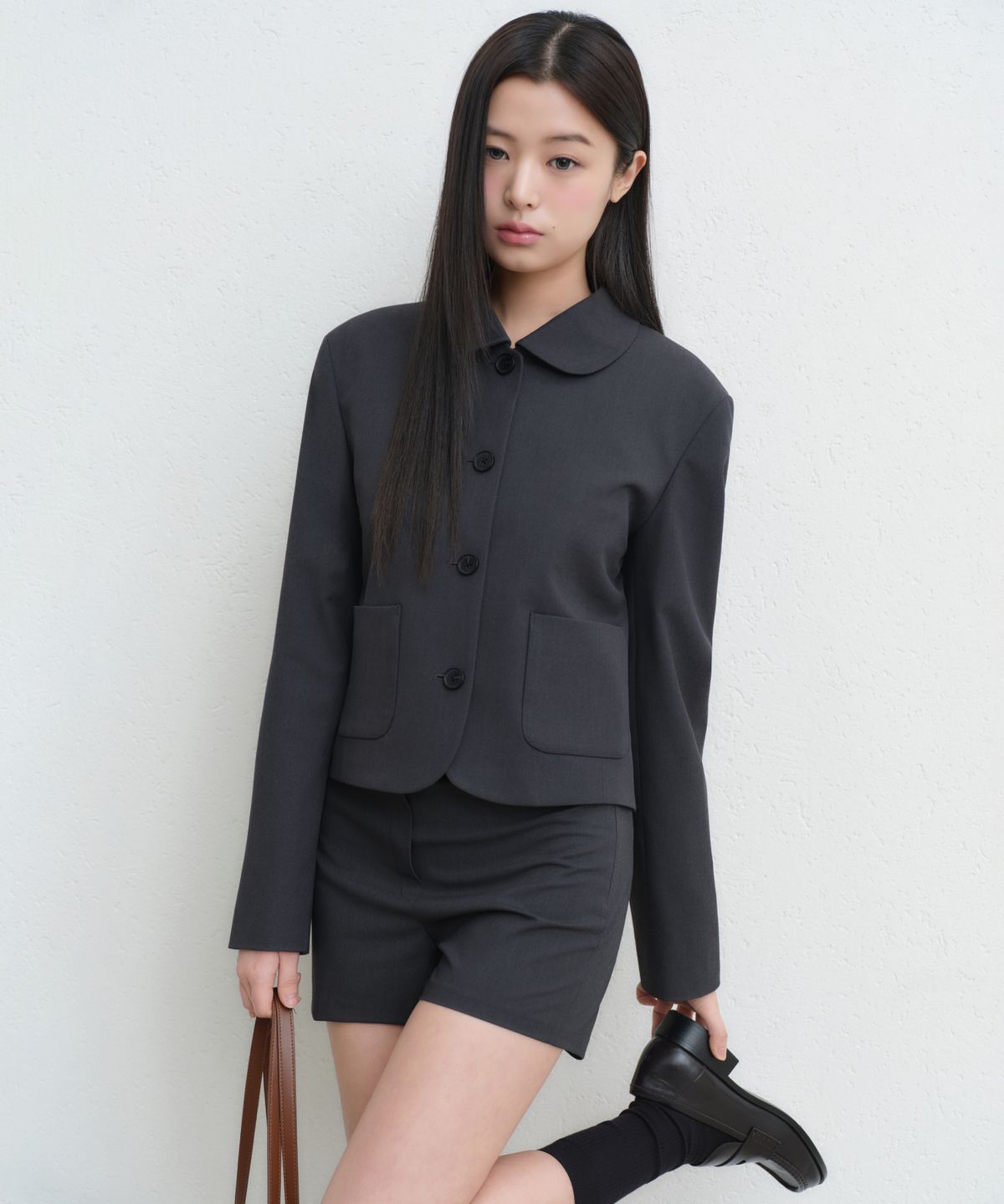 무신사 스탠다드 우먼(MUSINSA STANDARD WOMAN) 우먼즈 라운드 칼라 숏 블레이저 [그레이]
