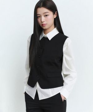 우먼즈 라운드 넥 테일러드 베스트 [블랙]