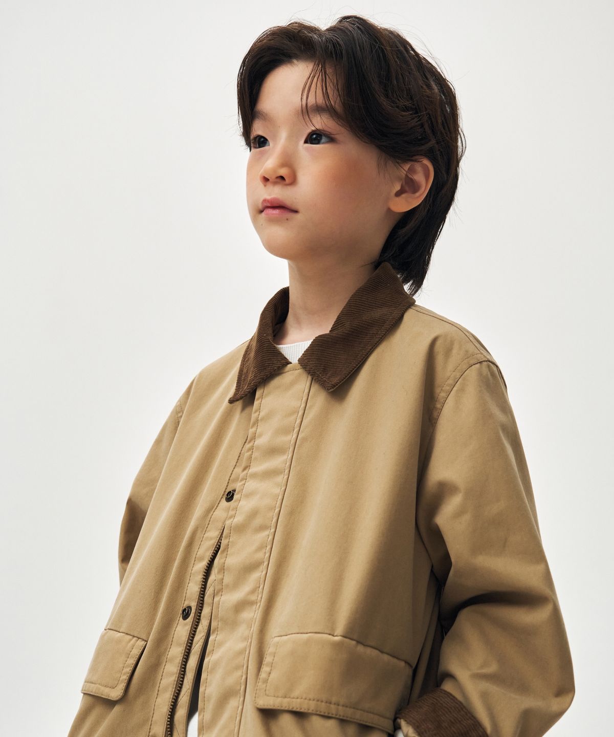 무신사 스탠다드 키즈(MUSINSA STANDARD KIDS) 왁스드 CN 헌팅 재킷 [베이지]