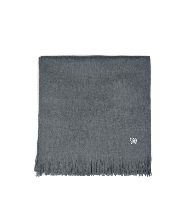 BUTTERFLY EMBROIDERED FRINGE MUFFLER_CHARCOAL