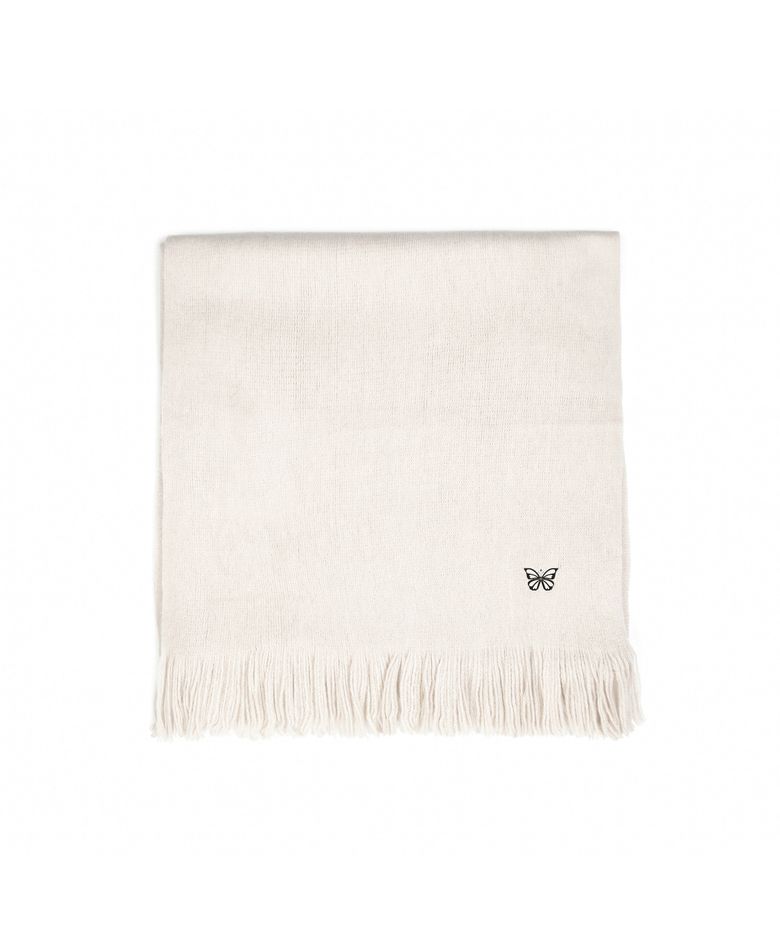BUTTERFLY EMBROIDERED FRINGE MUFFLER_IVORY
