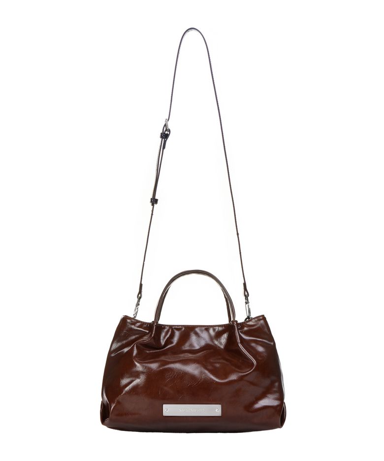 CRYSTAL FAUX LEATHER TOTE BAG_BROWN