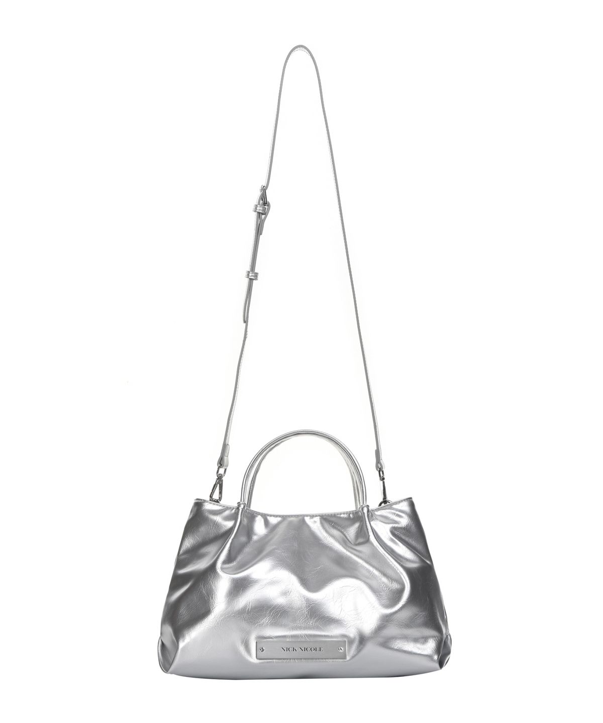 닉앤니콜(NICK&NICOLE) CRYSTAL FAUX LEATHER TOTE BAG_SILVER