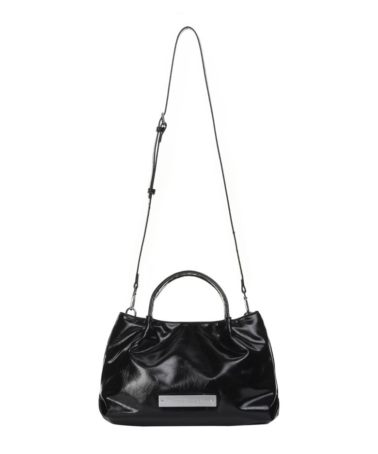 CRYSTAL FAUX LEATHER TOTE BAG_BLACK