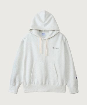 여성 스몰 스크립트 로고 루즈핏 기모 후드 티셔츠 Oatmeal