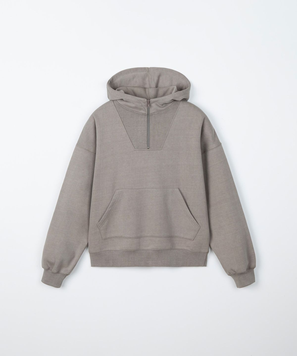 디앤드퀘스천(THEENDQUESTION) Pigment hooded half-zip t-shirt / BEIGE
