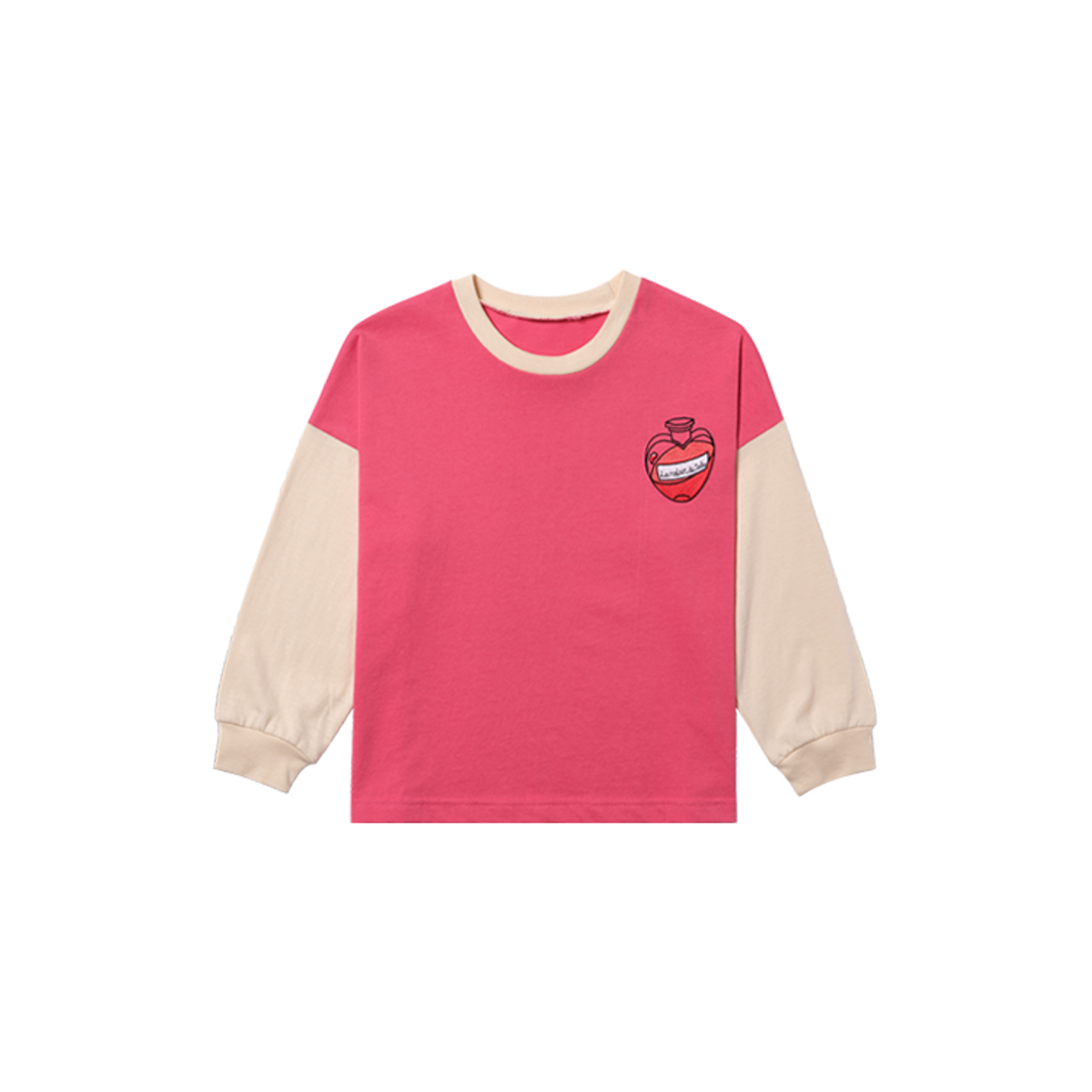 라메종드도도(LA MAISON DE DODO) Oversized DODO hearted T Shirt (Watermelon Pink/Beige)_긴팔티셔츠