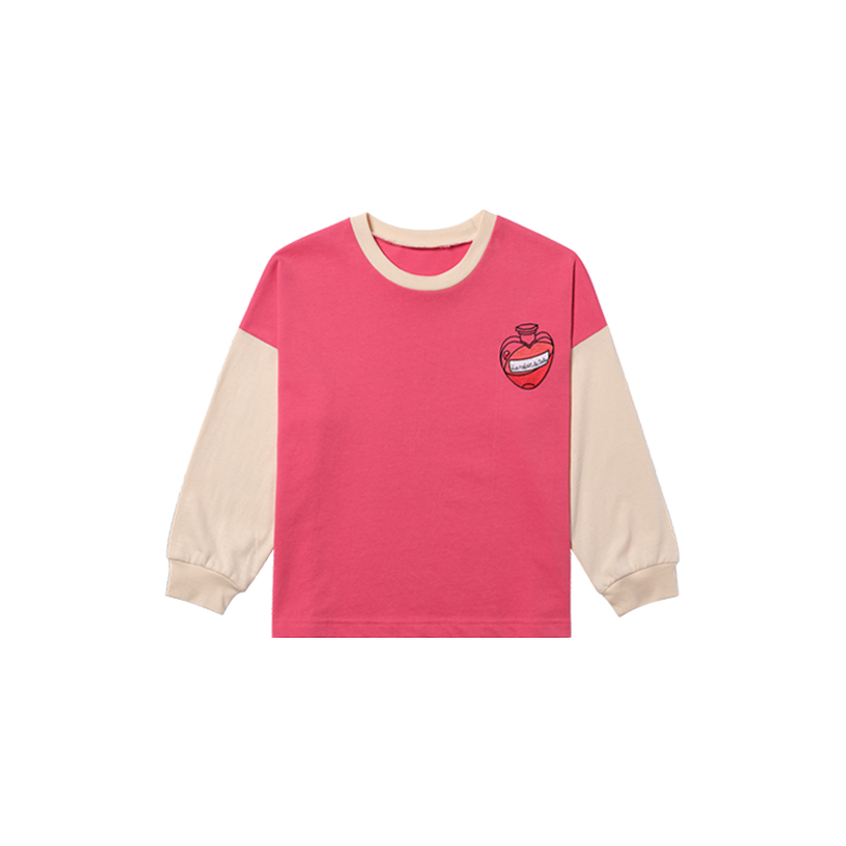 Oversized DODO hearted T Shirt (Watermelon Pink/Beige)_긴팔티셔츠