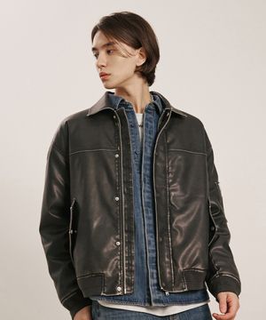 남성 퍼 탈착 페이크 레더 패딩 점퍼 (DK-BROWN) (HBALE11)