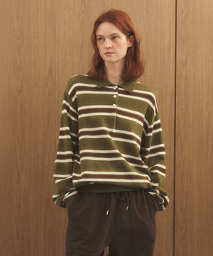 멀티 스트라이프 카라 니트_올리브