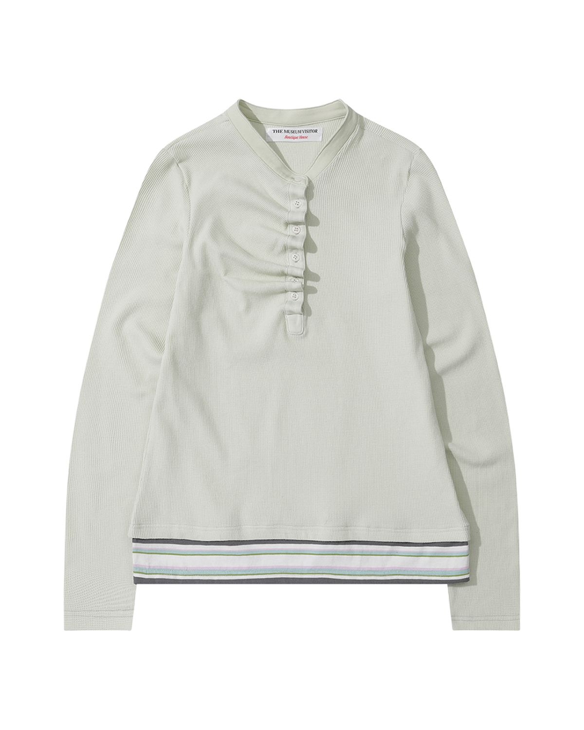 더뮤지엄비지터(THEMUSEUMVISITOR) BUTTON NECK LAYERED LONG SLEEVE (GREEN)