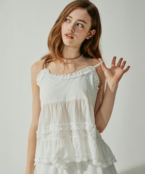 메어리 프릴 티어드 슬리브리스 탑