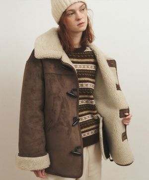 울 하프 무스탕 코트_브라운