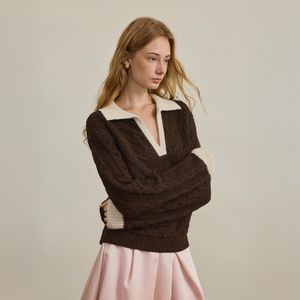 YY_Lapel cable sweater knit