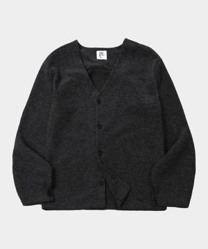 베이직 브이넥 소프트 헤어리 레이어드 클래식 니트 가디건 자켓 [차콜]