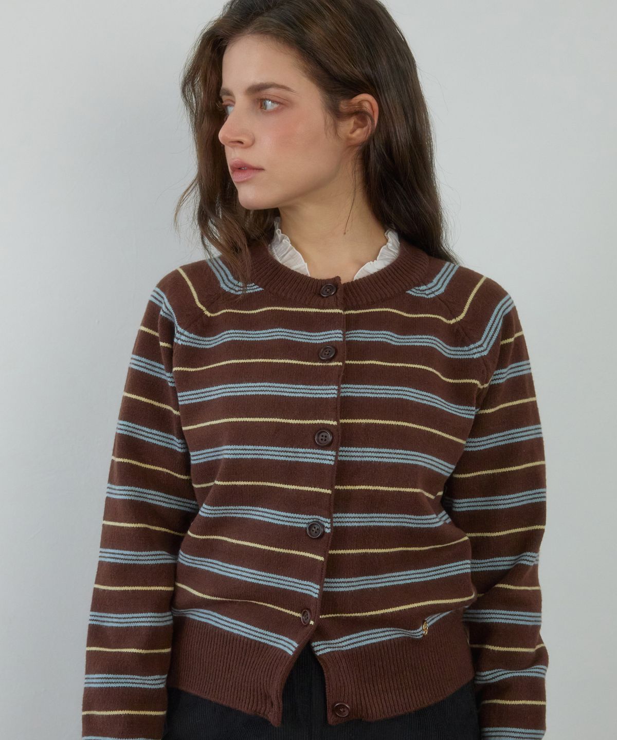 힐리오트(HEALIOTE) COZY STRIPE CARDIGAN_BROWN