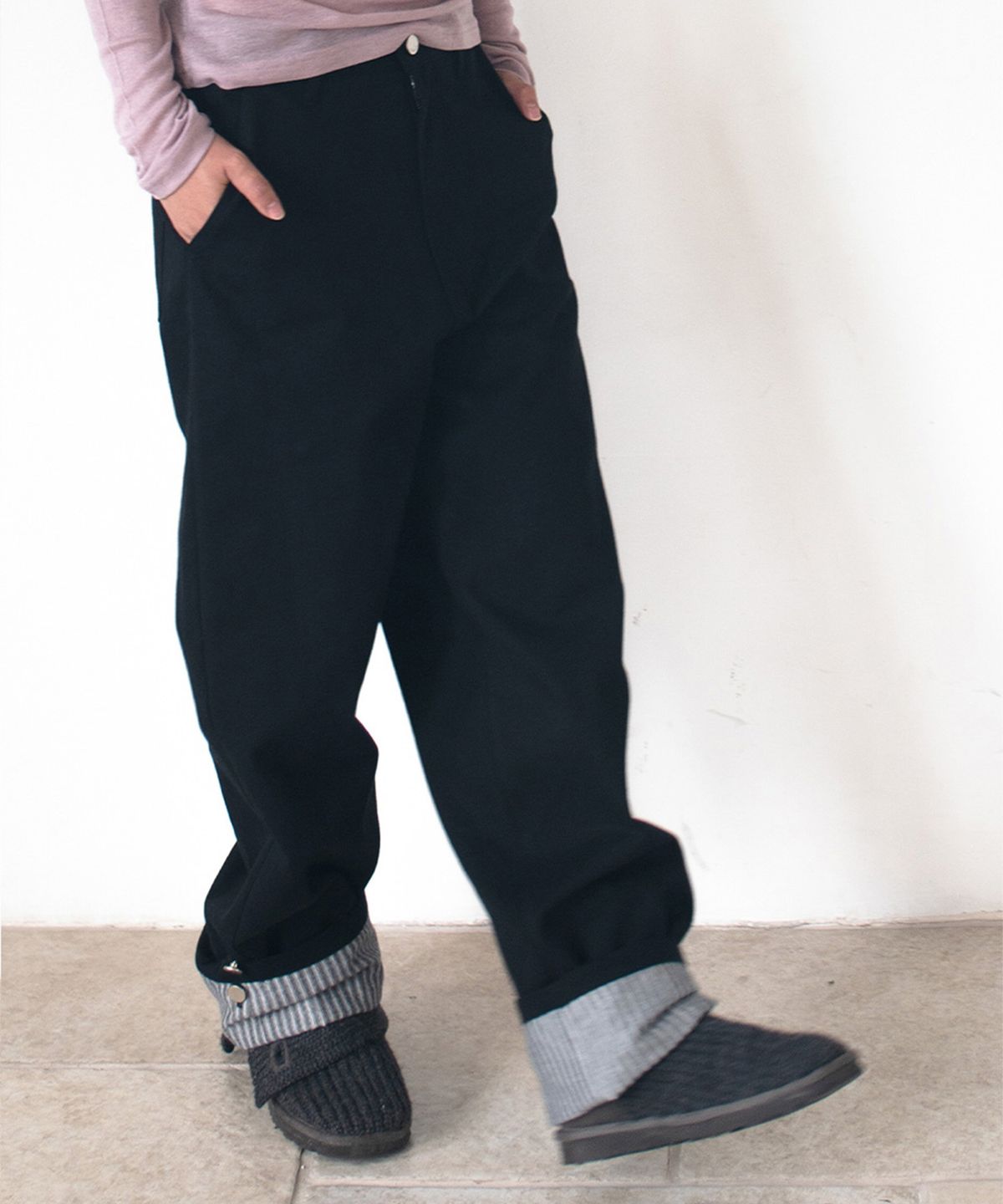 온스카(ONSKA) WIDE CUFFS COTTON PANTS (BLACK)