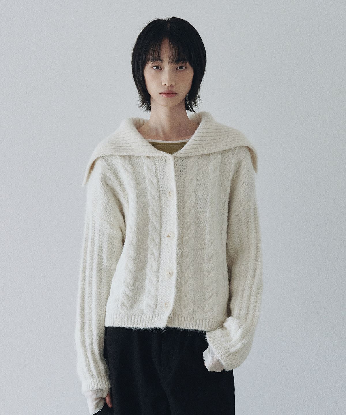 니브(NEEV) Sailor Collar Wool Knit Cardigan (Ivory)