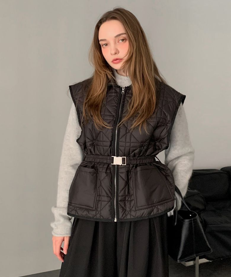 Collar Quilting Zip-Up Vest (2colors)