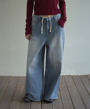 String Detail Cutting Damage Denim Pants_CTD426(Light Blue)