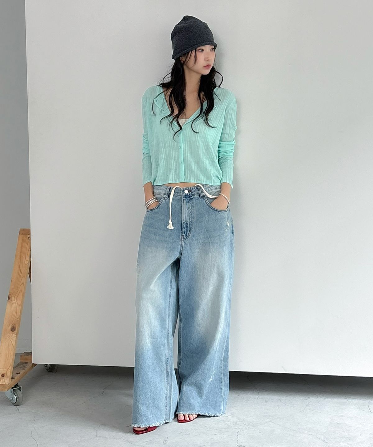 씨타(CITTA) String Detail Cutting Damage Denim Pants_CTD426(Light Blue)