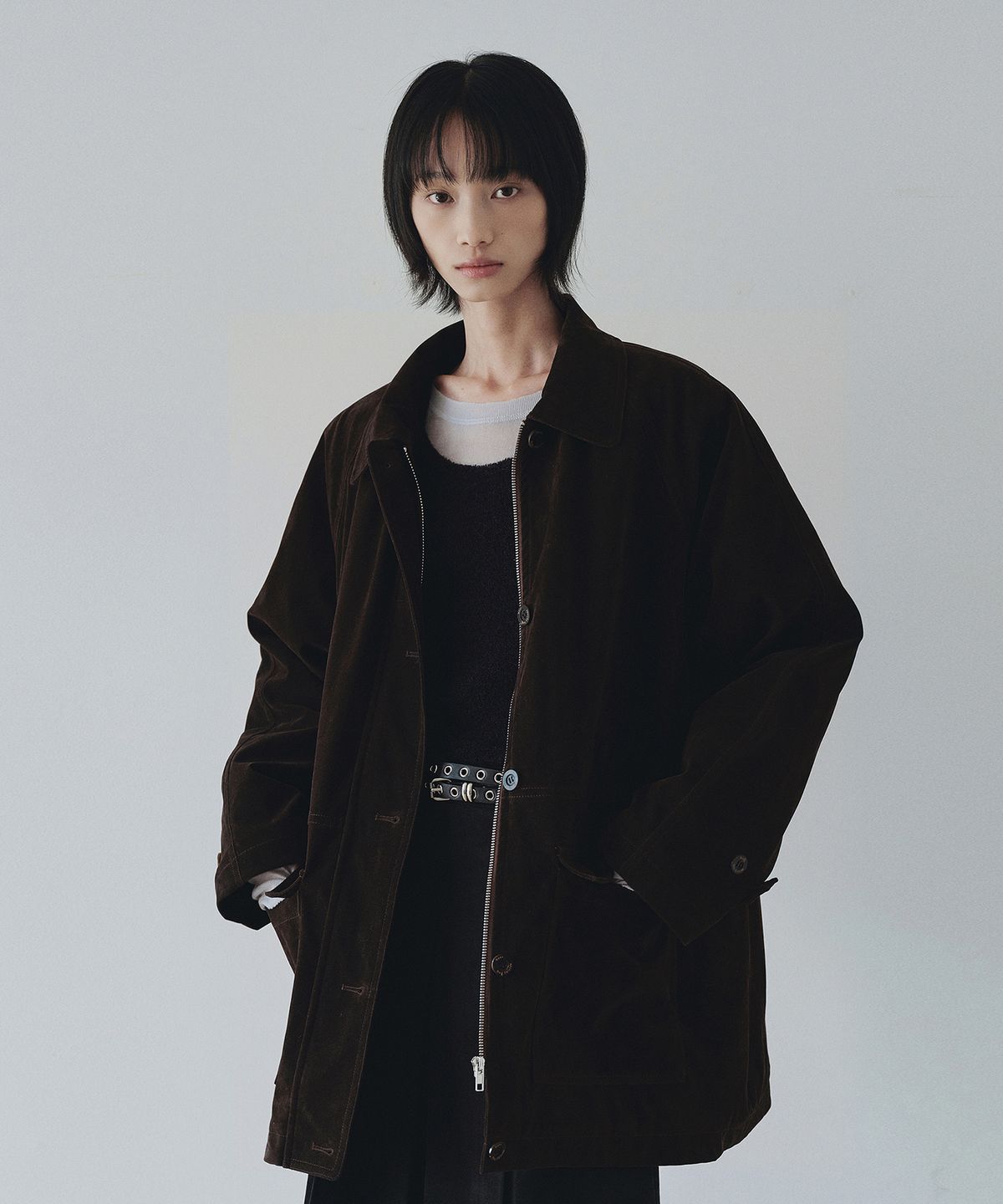 니브(NEEV) Half Suede Quilting Jumper (Brown)