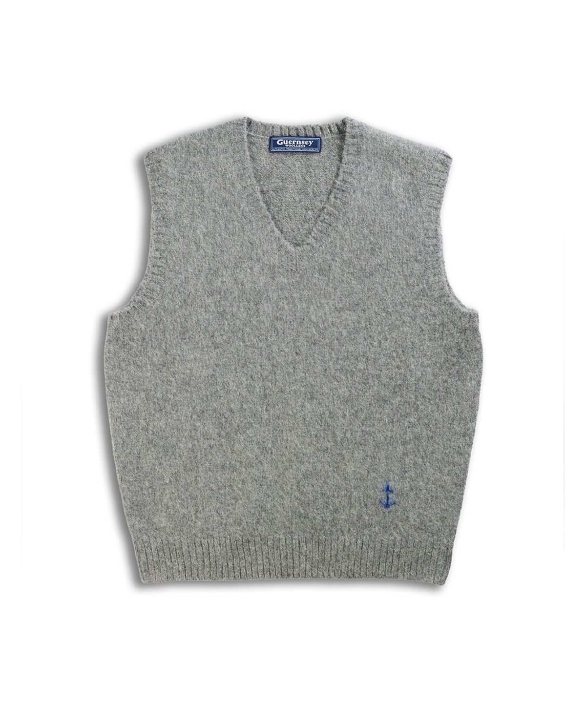 건지 울른스(Guernsey Woollens) 셔틀랜드울 브이넥 베스트 - 브러쉬드 그레이