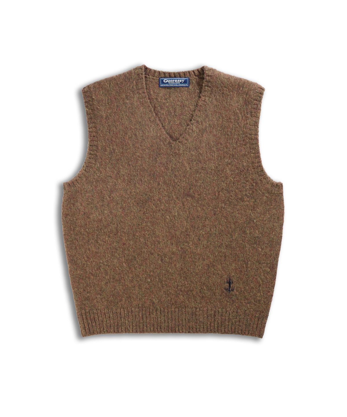 건지 울른스(Guernsey Woollens) 셔틀랜드울 브이넥 베스트 - 브러쉬드 브라운