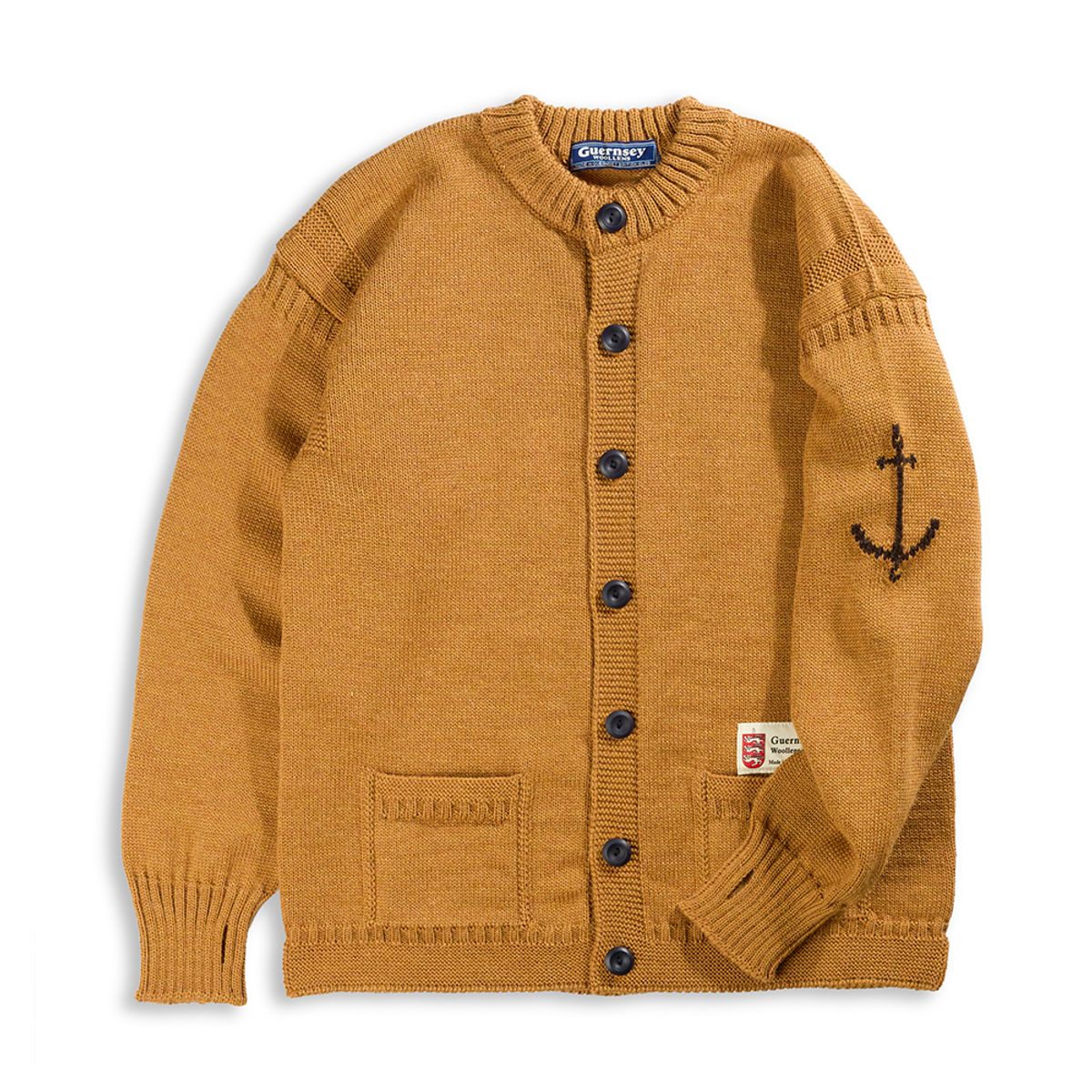 건지 울른스(Guernsey Woollens) 피셔맨 홀가먼트 가디건 - 카멜