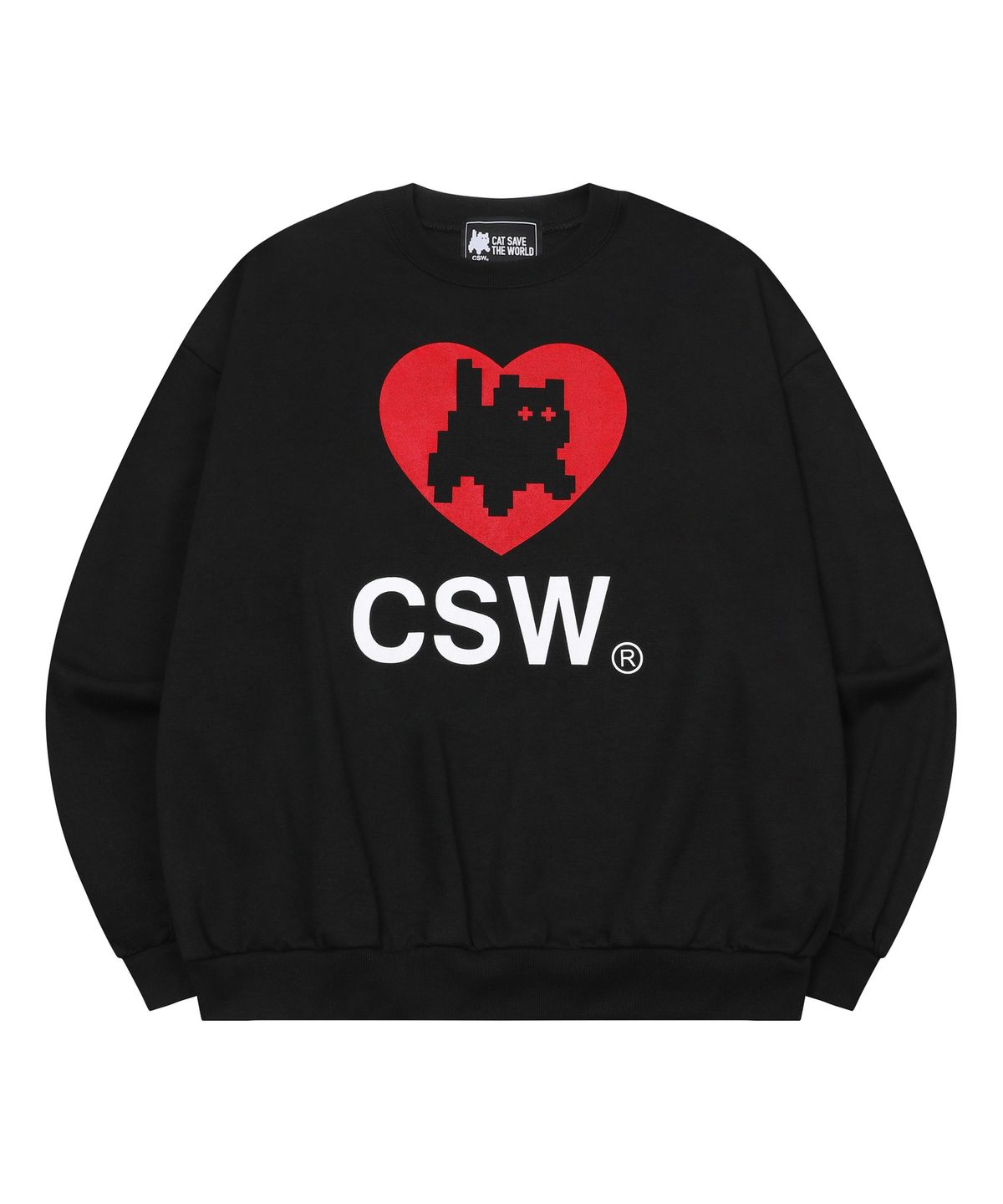 캣세이브더월드(CATSAVETHEWORLD) 냐옹 캣 인 하트 맨투맨 (2컬러)