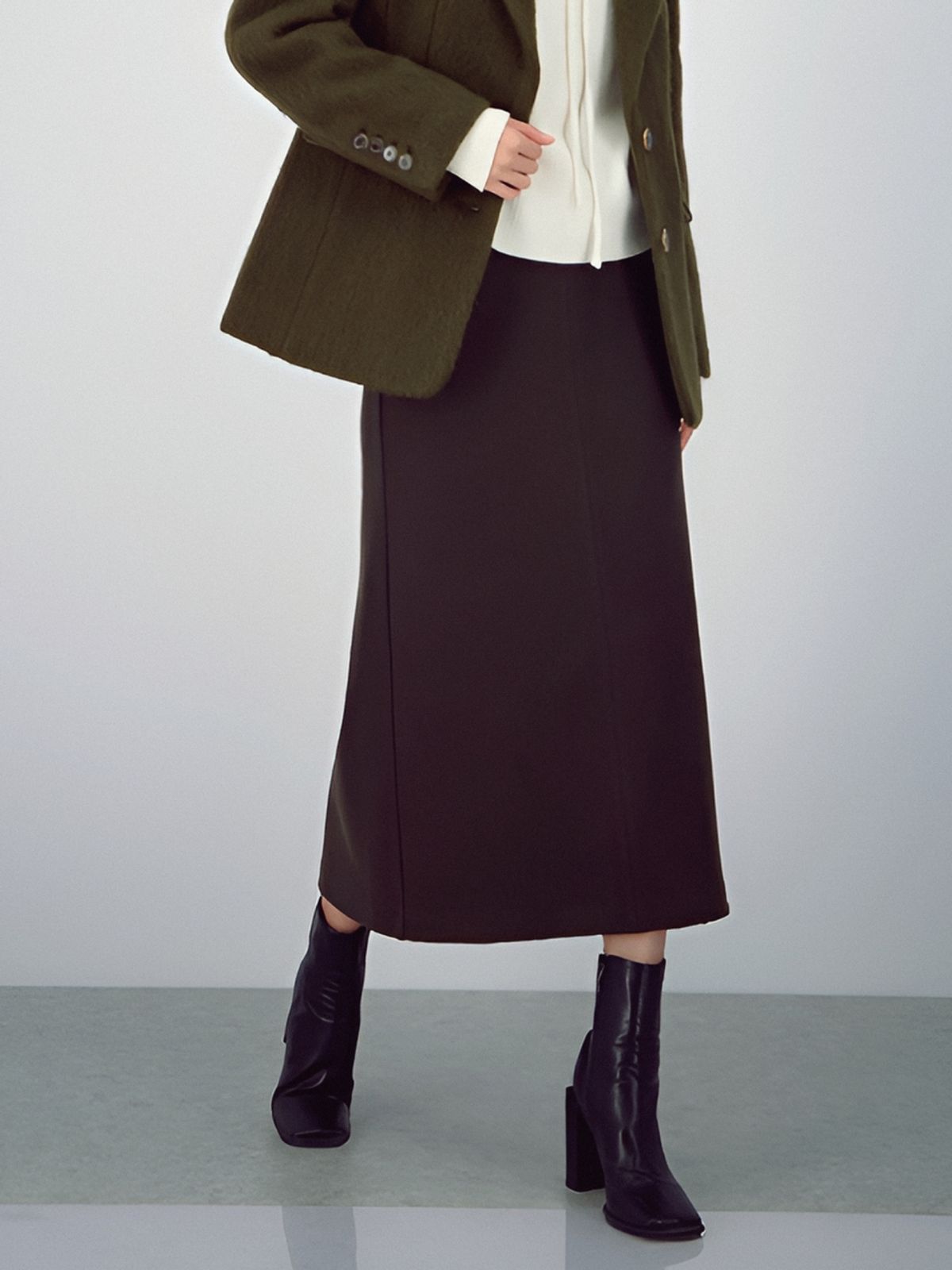 아쿠드(ACUD) Crepe Suede Bending Skirt _Brown