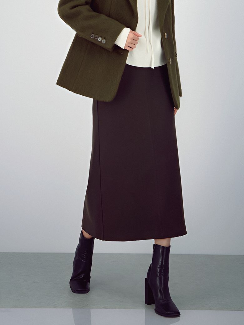 Crepe Suede Bending Skirt _Brown