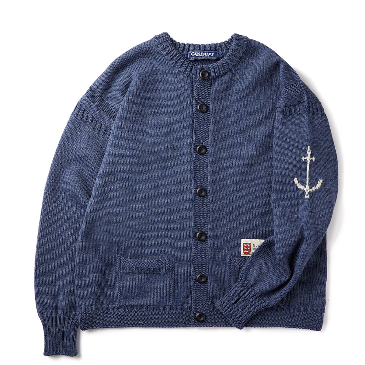 건지 울른스(Guernsey Woollens) 피셔맨 홀가먼트 가디건 - 카스피안