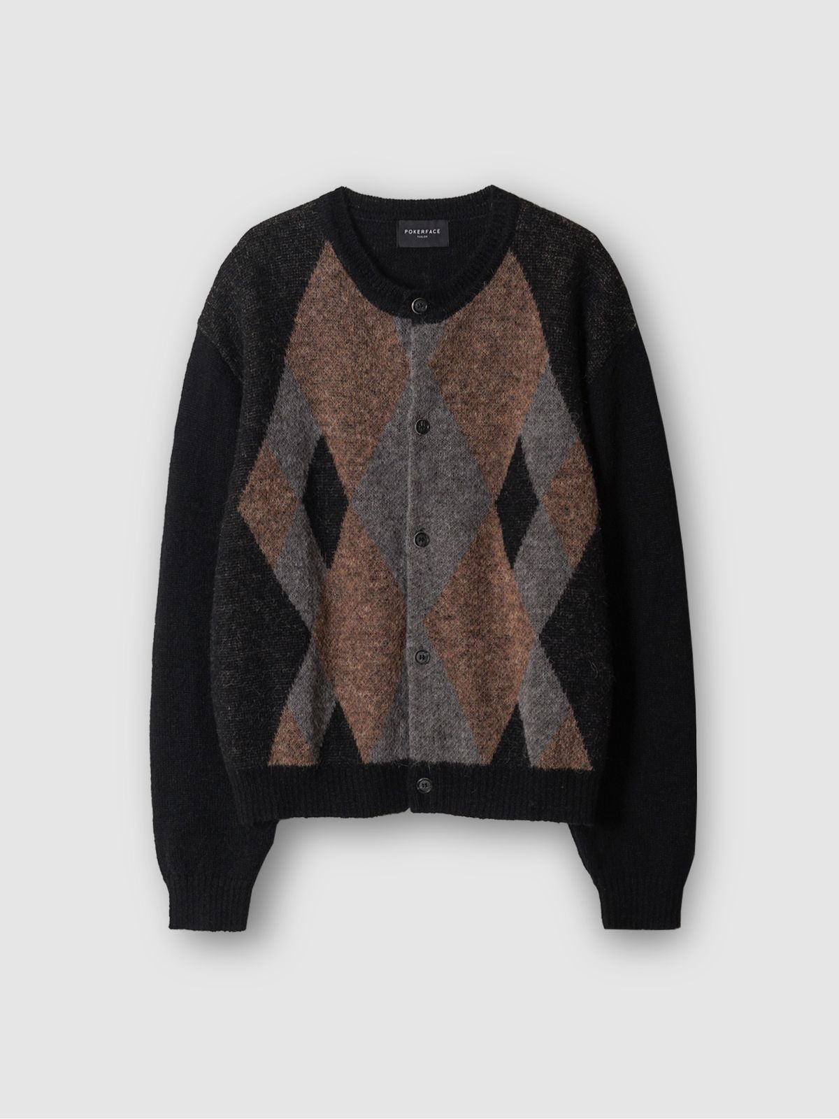 포커페이스(POKERFACE) ALPACA ARGYLE CARDIGAN BLACK