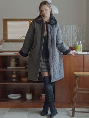 Diamond Quilting Long Padding - DARK GREY