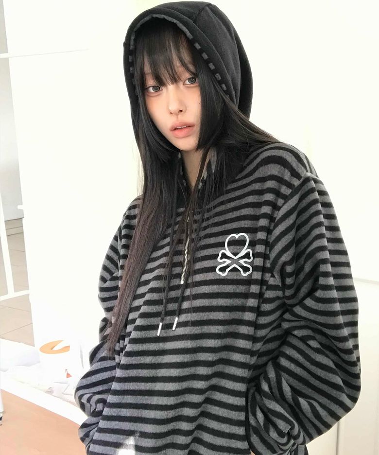 EV HALF ZIP FLEECE HOODIE(BLACK)