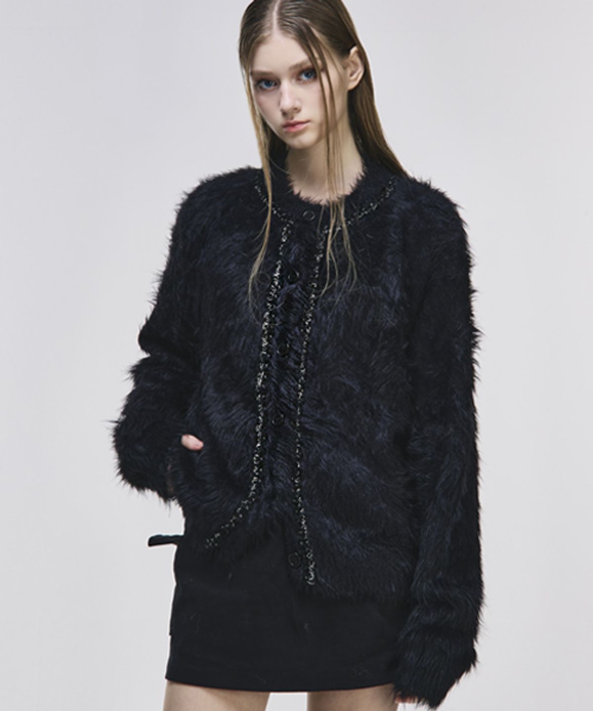 그레이티스트(THE GREATEST) Angora Tweed Cardigan Black