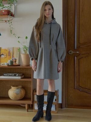 Hood Fit and Flare Mini Dress - CHARCOAL ( 기모)