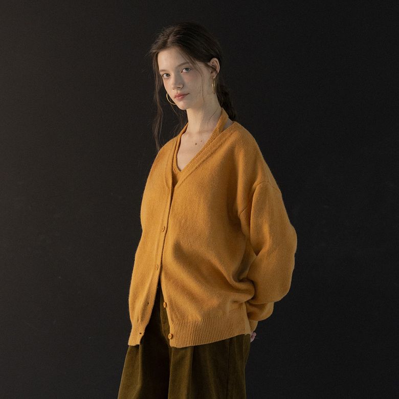 WD_Backless knit vest and cardigan set_MUSTARD