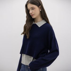 WD_Collar knit and top set_NAVY