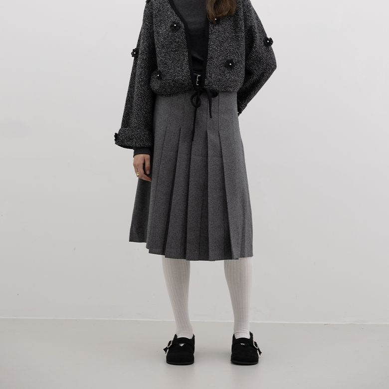 WD_Winter solid color pleated skirt_2color