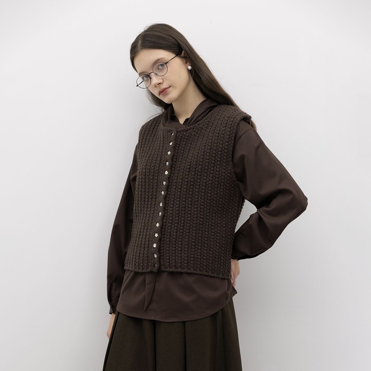 웬스데이딜라잇(WEDNESDAY DELIGHT) WD_Grid knit vest_BROWN