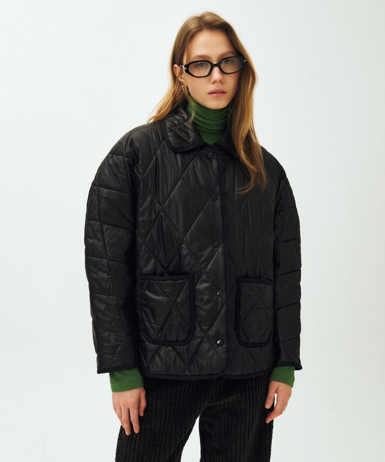 GLOSSY QUILTING RAGLAN JACKET / BLACK