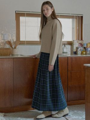 Tartan Check Pleated Maxi Skirt - GREEN