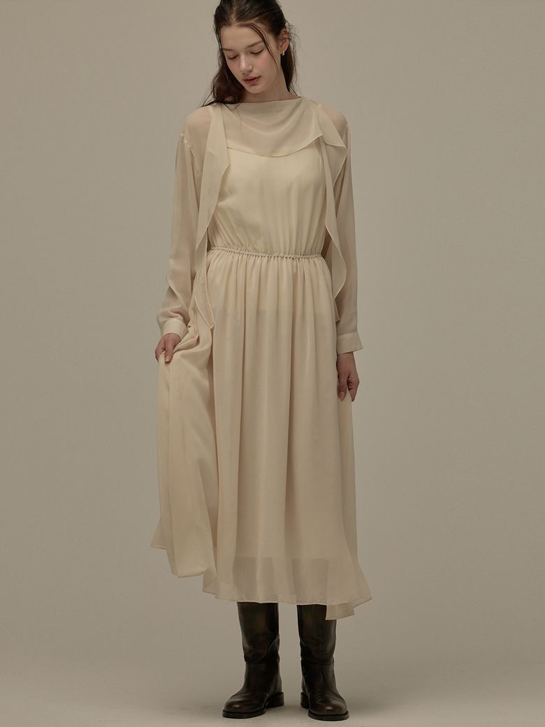 Sheer long dress - Beige
