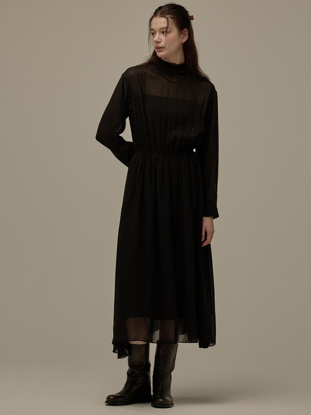 비뮤즈맨션(BEMUSE MANSION) Sheer long dress - Black