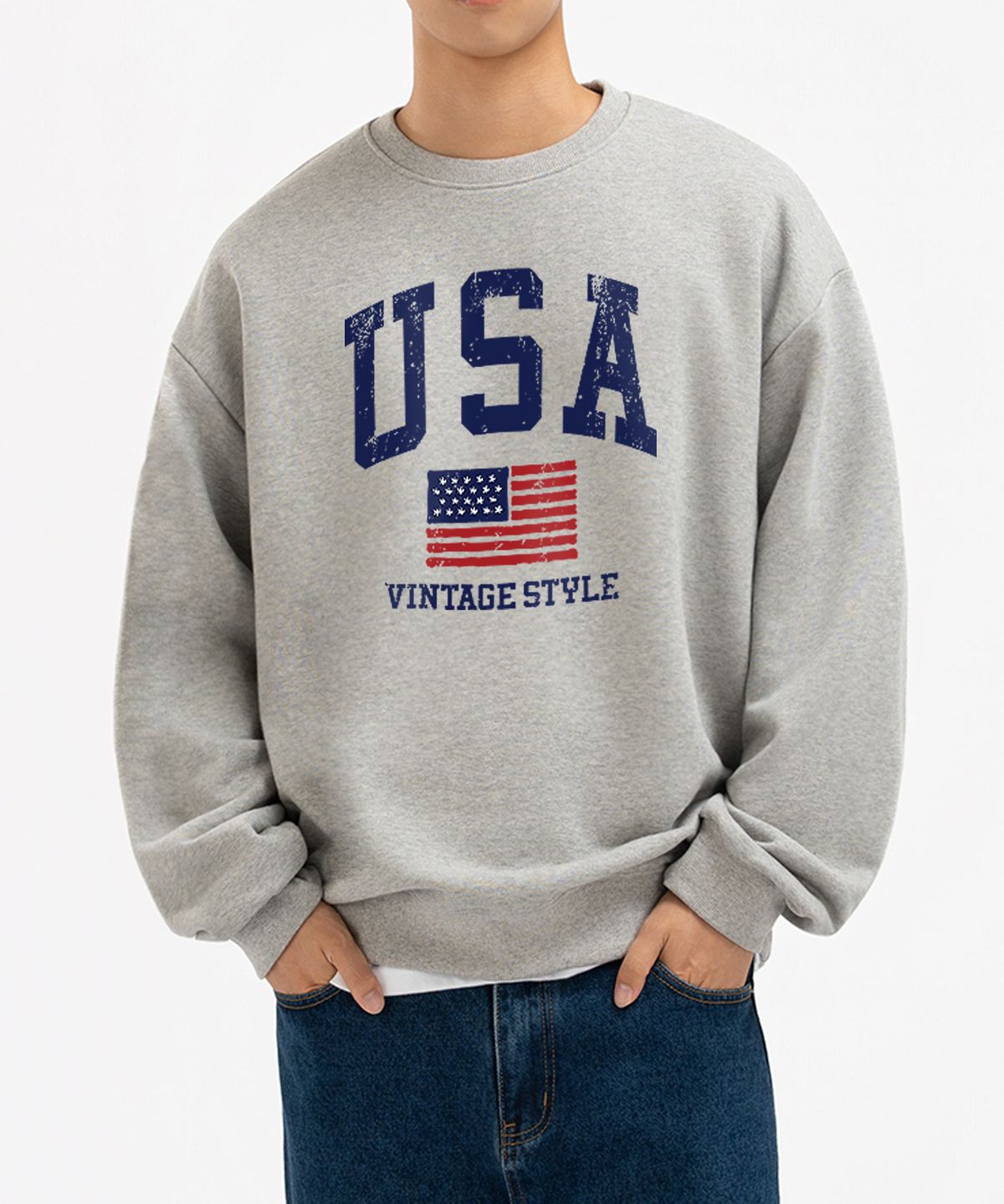 언더오프(UNDEROFF) 피치스킨 에센셜 빈티지USA 기모 맨투맨 그레이