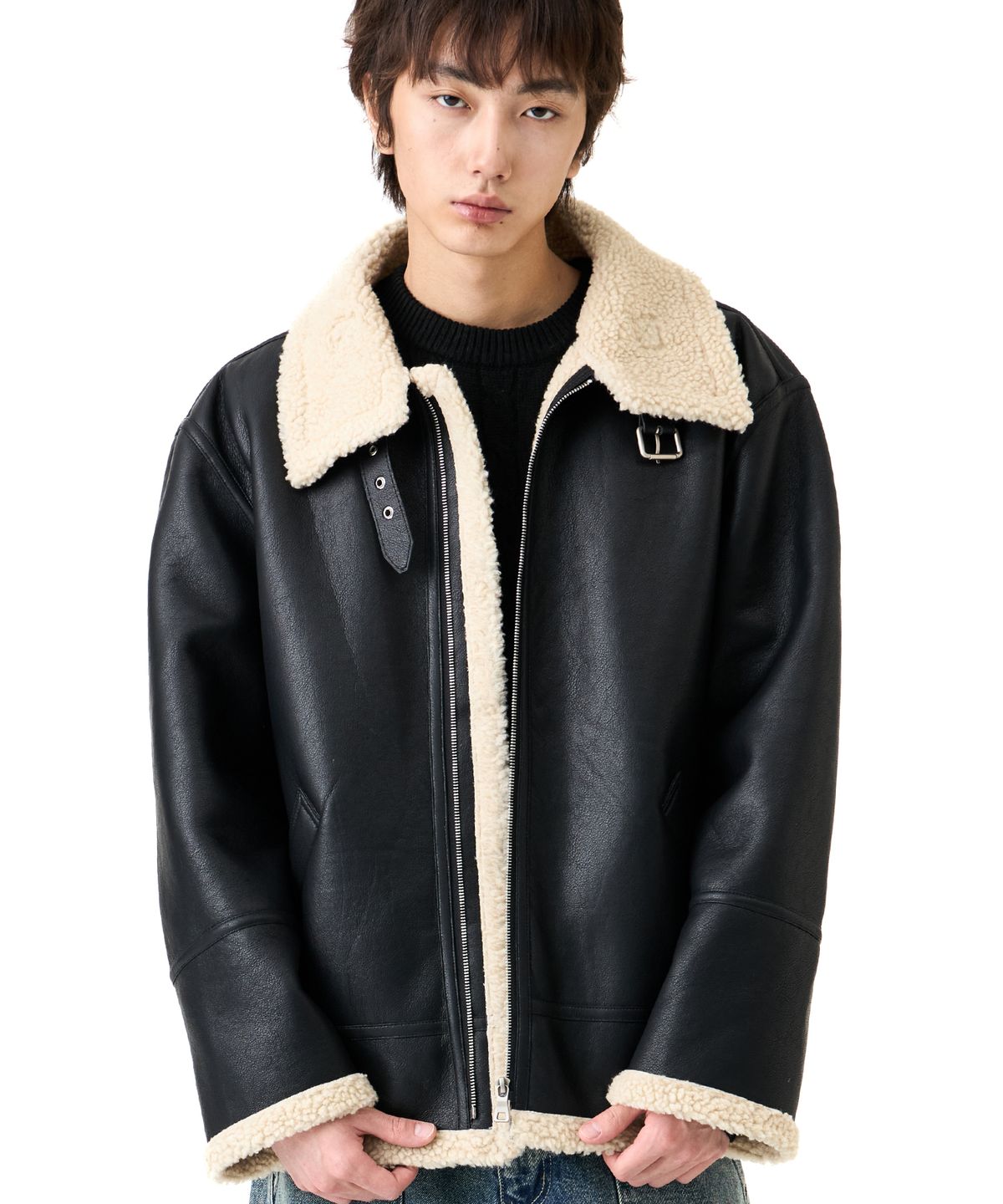 그레이블러밧(GRAYBLVD) 비더블유 쉐어링 무스탕 GKDJP15 (BLACK)